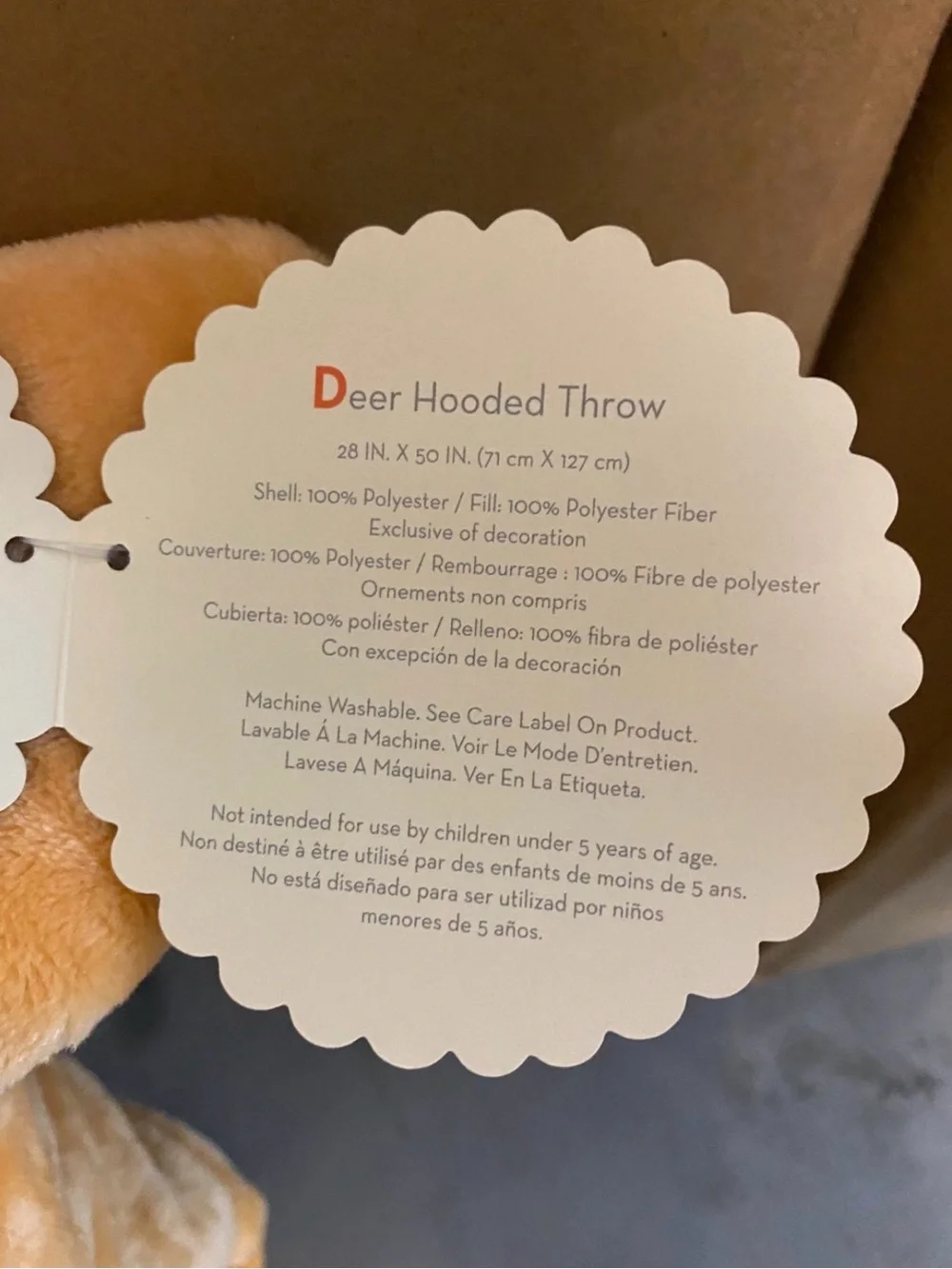 FAO Schwartz Deer PLush Hooded Throw 28”X 50” Brand new - LAST ONE!